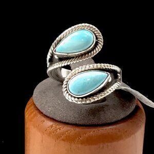 Sterling Silver Native American Turquoise By-Pass Ring 8.9 Grams Size 6.25
